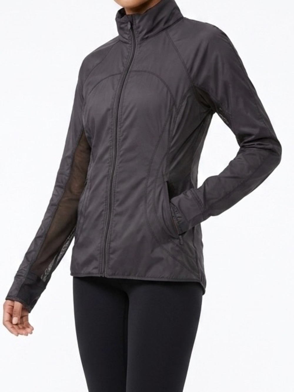 Lululemon Black Mesh Run Jacket 8 Rip Tag EUC Windbreaker Track Workout Layer
